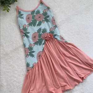 Kickee Pants Floral Peach and Blue Dress GUC Small 6/8 Bamboo/Organic Cotton